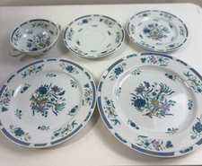 Vintage  Set of 5  Piece “Pahang” by BERNARDAUD Limoges France Blue Flowers