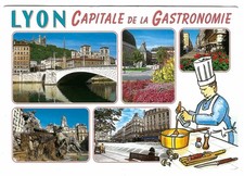 Lyon Capital of Gastronomy multi-view Postcard c1960 Delicious Food Chef