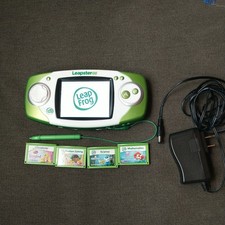 LEAPFROG LEAPSTER GS Green Game Console, Camera w/ 4 Games Wall Charger TESTED