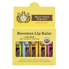 Organic Beeswax Lip Balm Variety Pack  5 Count By Moon Valley Organics