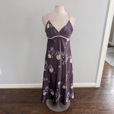 Women's Jones New York Night Time Slip Silky Purple Pink Floral Midi Length