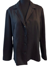 LIZ CLAIBORNE LIZSPORT BLACK 4-BUTTON BLAZER, NOTCH LAPELS, SIDE SLITS, LINED, M