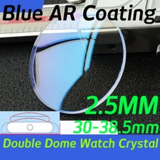 Blue AR Coated Film 30-38.5mm Mineral Glass Watch Crystal Part 2.5mm Double Dome