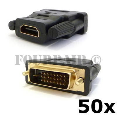 50 Pack Lot - DVI-D 24+1 Pin Dual Link Male to HDMI Female Adapter Converter PC