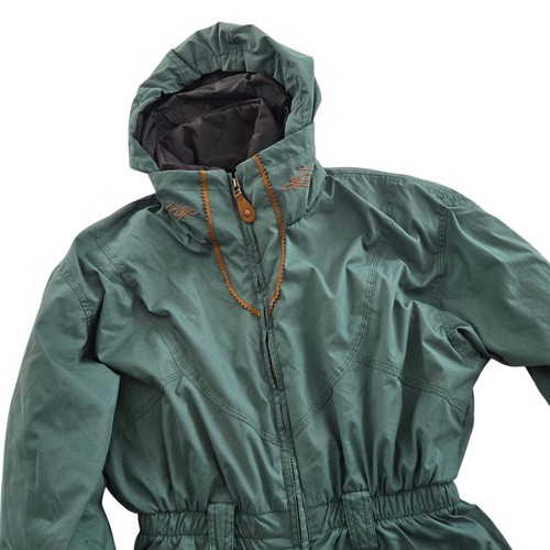 Obermeyer VTG Ski Snow Suit Green Petite 8 Hooded Jumpsuit 1/2 Zip Brown - Picture 2 of 12