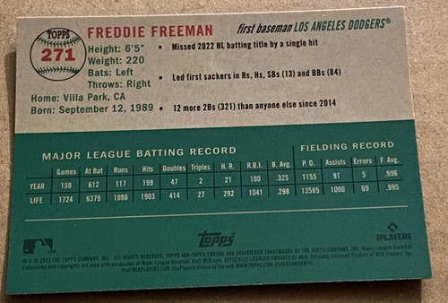 2023 Topps Chrome Platinum Freddie Freeman Hyper Refractor Los Angeles Dodgers - Picture 5 of 5