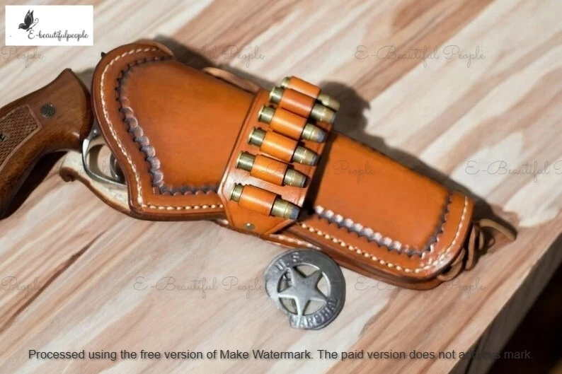 Leather Drop Loop Gun Revolver Holster Handcrafted & Stitched Colt Ruger Cowboy - Image 4 of 4