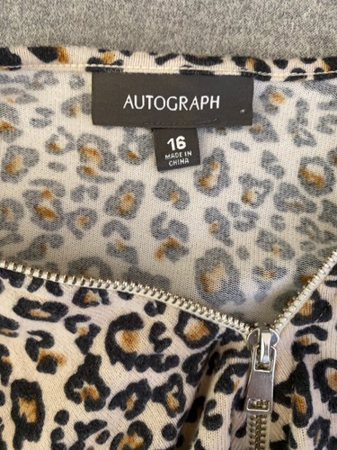 Autograph Jumper Womens Plus Size 16 Brown Animal Print 3/4 Sleeve Zip Stretch - Picture 8 of 12