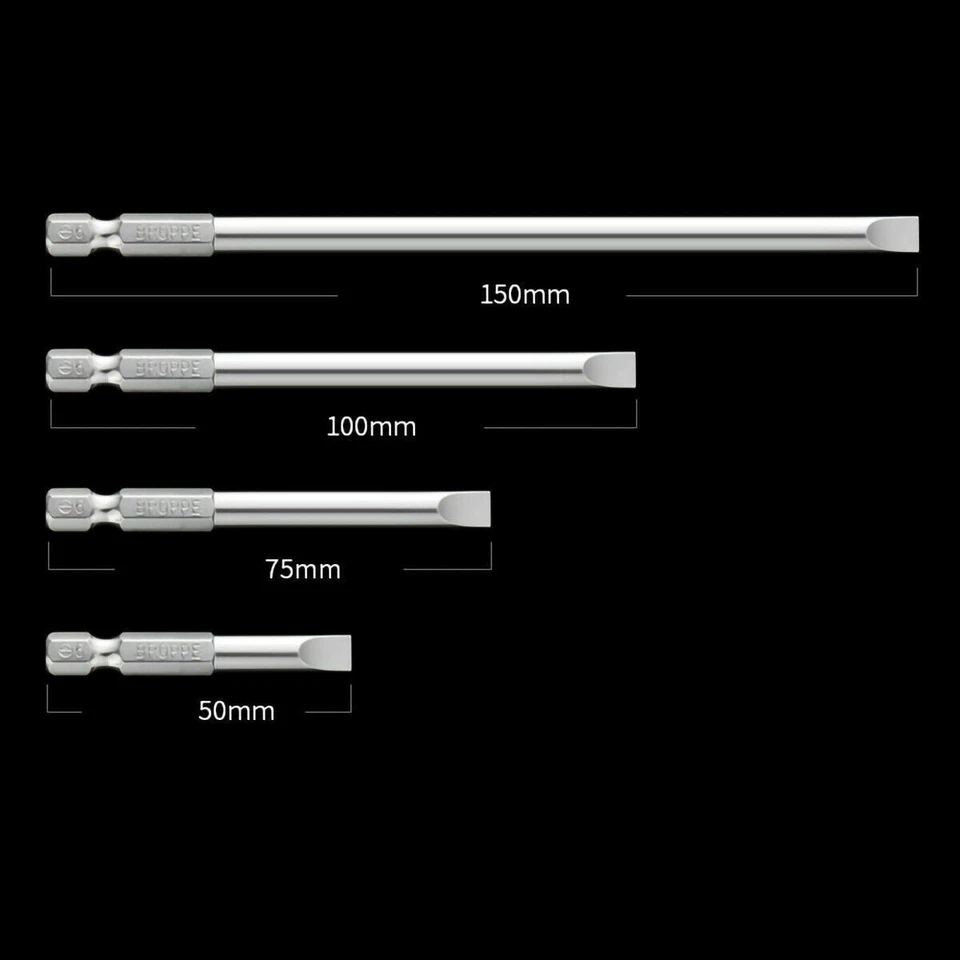 1/4" Shank Flat/Slotted Screwdriver Bits 2 2.5 3 4 5 6 Magnetic Drive Drill Bits - Image 2 of 4
