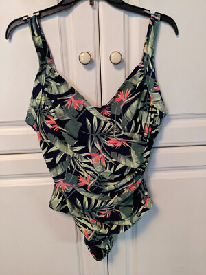 RENE ROFE WOMENS SWIMSUIT One Piece Floral Size Large Adjustable Straps Nylon