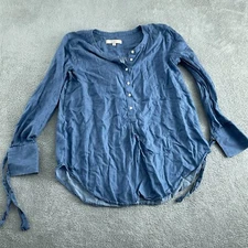 Loft Womens Blue Button-Down Long Sleeve Top With Tie Details 2882