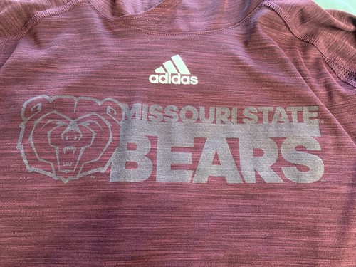 Adidas Climalite Maroon MO STATE MSU BEARS Long Sleeve Hooded GRAPHIC Shirt Sz L - Picture 3 of 11