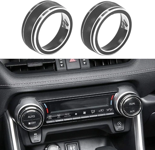2PCS Black Center A/C Climate Switch Knob Ring Cover Aluminum Fits 19-25 RAV4
