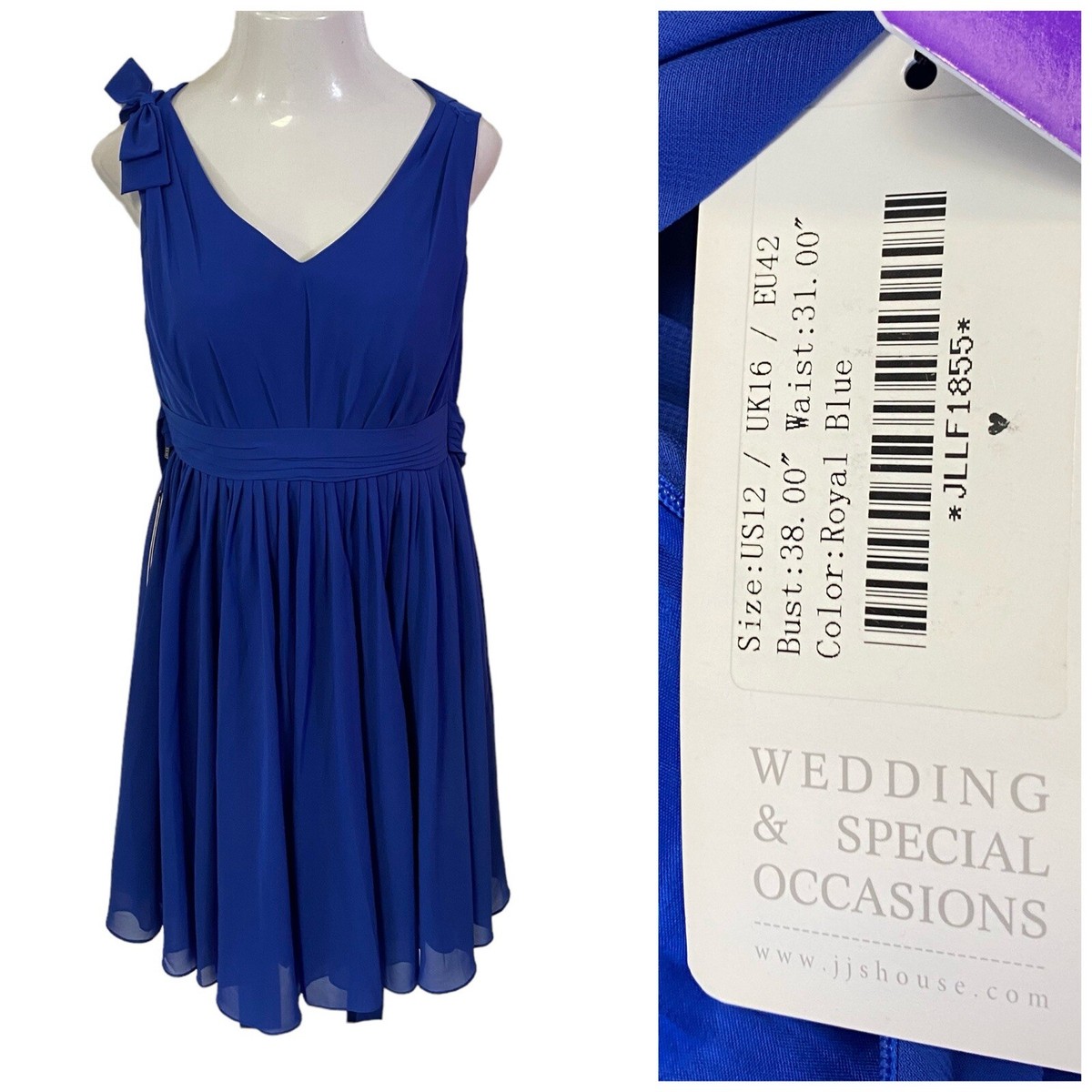 JJs Dress Womens Size 12 Blue Formal Prom Wedding Dance Sleeveless