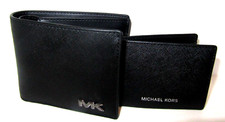 Michael Kors Rivington Black Men's Leather 2 Piece Billfold Pass case Wallet NWT