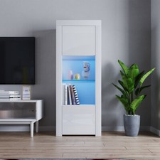 Tall Cabinet Sideboard Cupboard Display Unit High Gloss Doors Matt Body whit LED