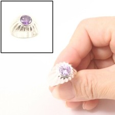 Sterling Silver Amethyst CZ Solitaire Ring Round Cut