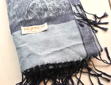 Paskmina Scarf Shawl Paisley blue  Pashmina 30% silk reversible wrap boho PQ