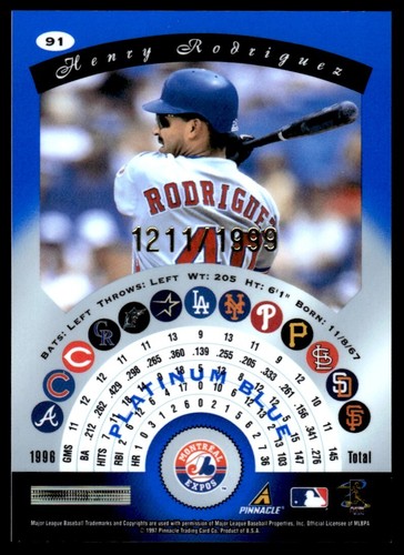 1997 Pinnacle Totally Certified Platinum Blue Henry Rodriguez /1999 Montreal - Picture 2 of 2