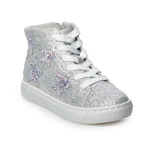 silver glitter high top sneakers