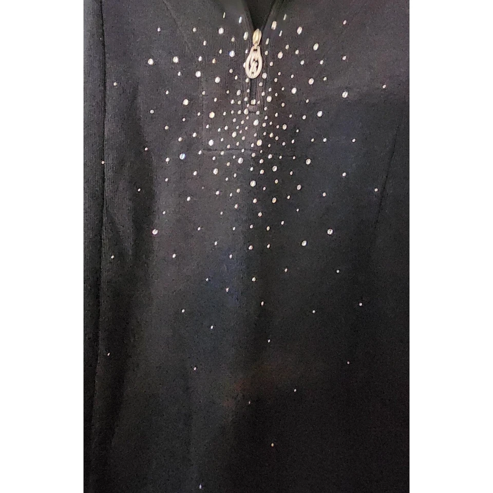 Christine Alexander 100% Cotton Black Pullover Half Zip Sweater Sparkle Mature - Image 3 of 4