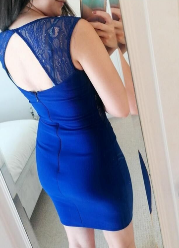 Abito Bodycon Blu Lipsy 12 UK Festa Occasione Matrimonio Cobalto Ricamato Pizzo - Foto 16 di 22