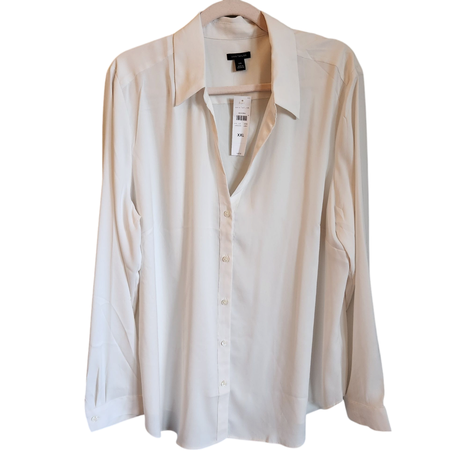 Ann Taylor Shirt Women's XXL 2XL Ivory Off White Button Front Blouse Office Care