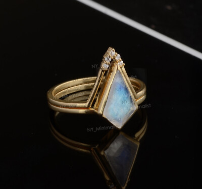 Solid 14K Yellow Gold Real Moonstone Gemstone Dainty Crown