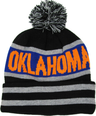 Oklahoma City Collection Knit Black & Gray Pom Beanie Winter Hat by KB ETHOS