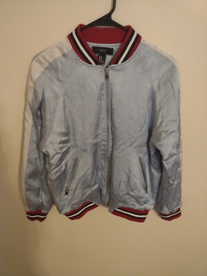 Forever 21 Jacket light blue with white sleeves and nice red white and blue  trim