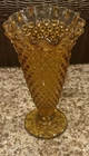 VTG VASE  FENTON AMBER GLASS HOBNAIL TRUMPET RUFFLED EDGE 6 INCH
