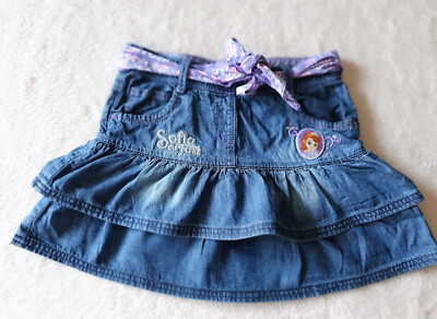 Mädchen Jeans Rock mit Volants DISNEY Bindegürtel Gr 128 TOP Zustand