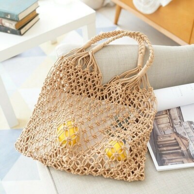 Women Woven Bags Handbag Net Straw Rattan Wicker Tote Boho