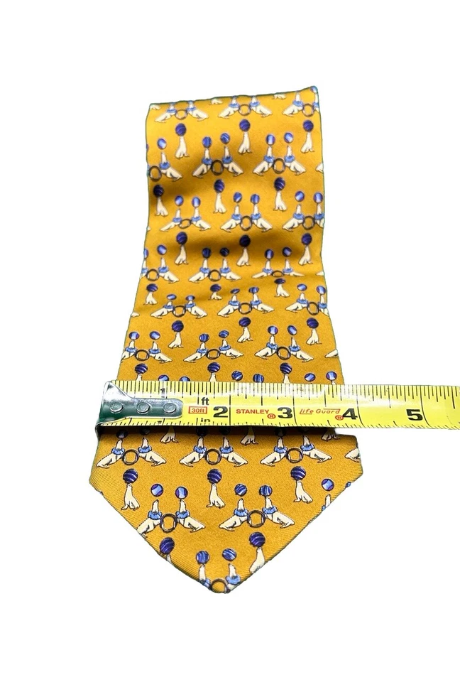 复古 Pietro Di Como 黄色全封印花丝绸领带 二手状况完好 — 第 2/3 张图片