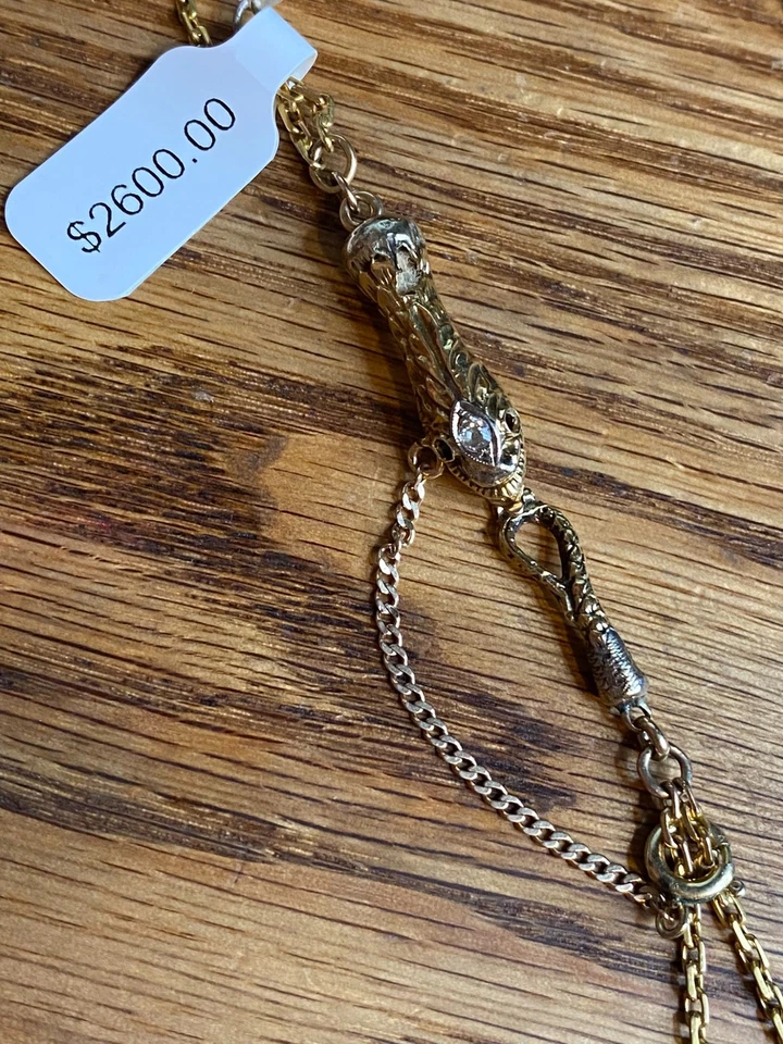 18” Necklace 18K Gold Snakehead Clasp Diamond Possibly Moonstone Jewelry - Image 4 of 4