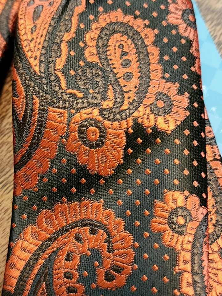 Corbata de seda de cachemira negra naranja Epoint para hombre nueva con etiquetas Foto 2 de 4