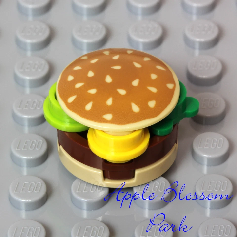 NUEVO Lego Minifigura Comida Rápida HAMBURGUESA con Hamburguesa de Carne y Bollo de Semillas de Sésamo The Works Foto 2 de 4