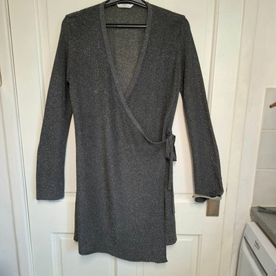 St Michael M&S Wickel Cardigan Pewter Metallic Strick UK 12 Vintage Party Top