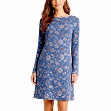 J.Jill Blue Floral Long Sleeve Jersey Knit Dress Size Medium Stretch Blue Pink