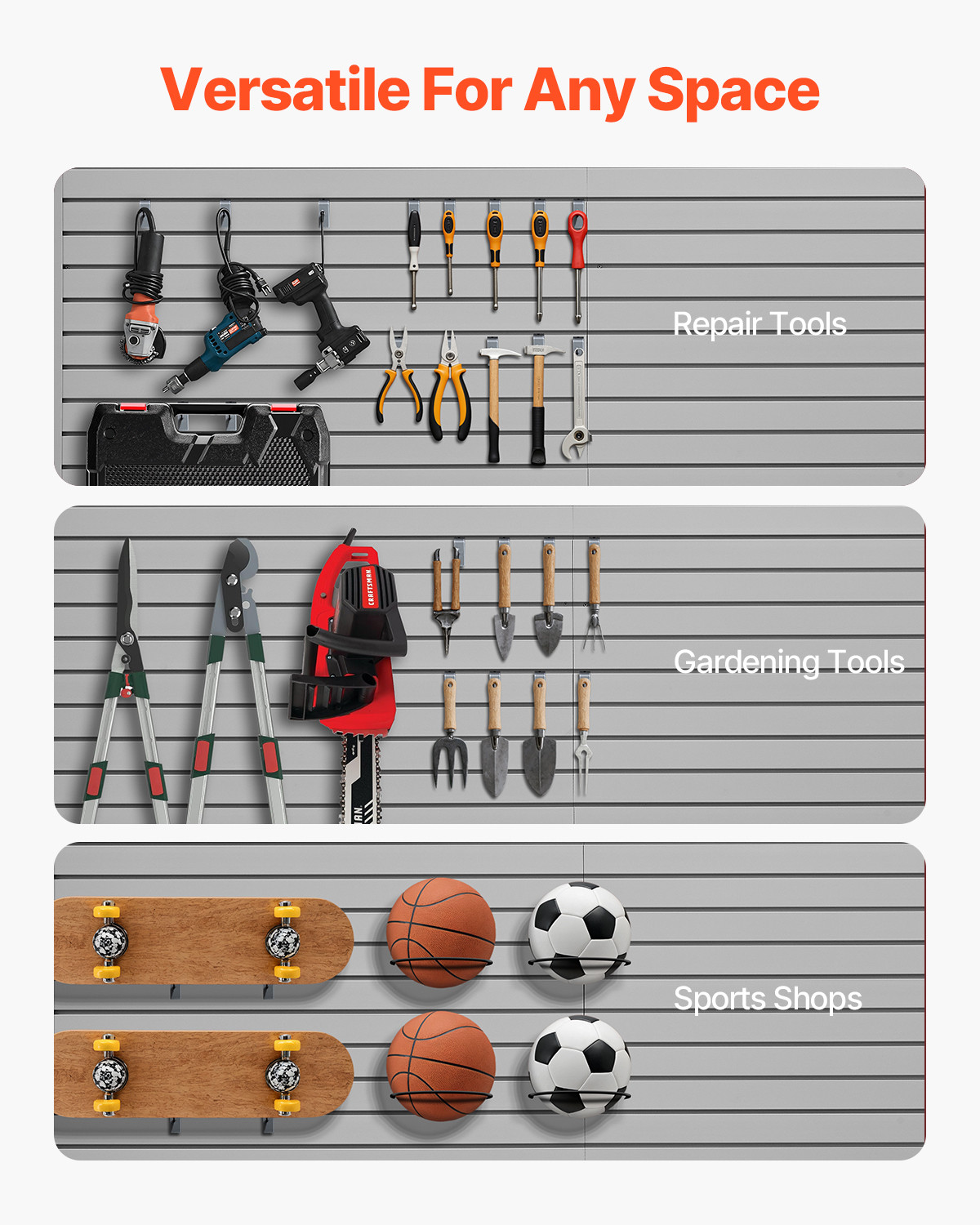 VEVOR 8 x 4 ft Slat Wall Paneling PVC Grey Garage Slatwall with Modular Design