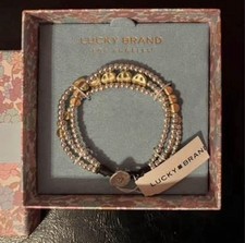 Lucky Brand Gold/Silver Tone Beaded Charm Multi-Strand Stackable Bracelet Box