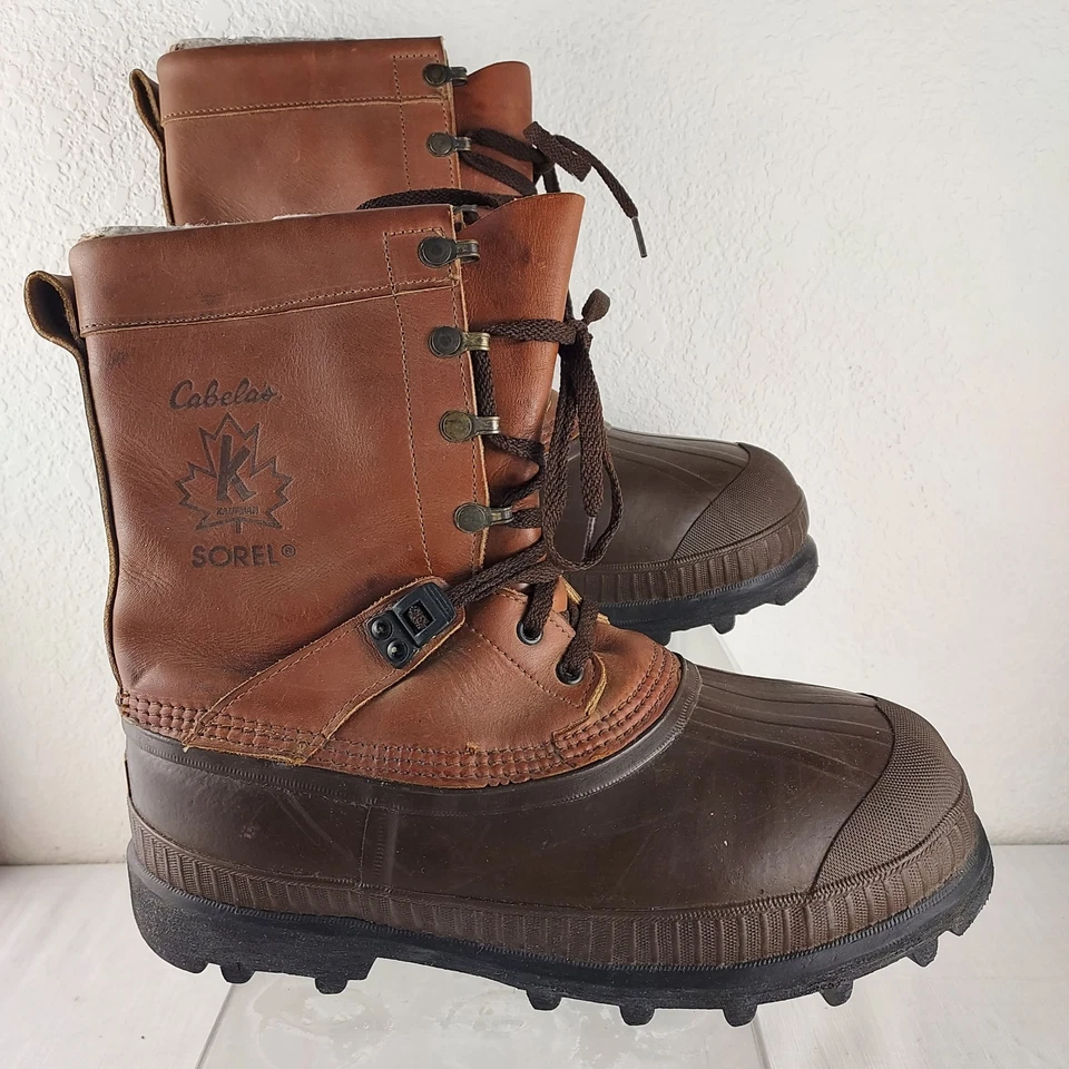 Cabela Sorel K Kaufman Men 8 Insulated Leather Winter Snow Boots 2 Felt Liners - Image 3 of 4