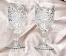 Vintage Libby Starburst Hobstar Wine Water Glass Goblets 12 Oz. Set of 2