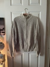 LL Bean Men's Cream Full Zip Cable Knit Fisherman Cardigan L REG Coastal Winter