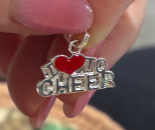Sterling Silver 18x12mm says I Love to Cheer with Red Heart Cheerleading Charm
