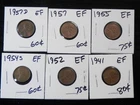 6 Circulated EF Lincoln Wheat Cents 1941 to 1957D