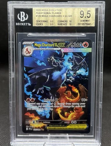 BGS 9.5 Gem Mint Mega Charizard X ex 125/094 Me02: Phantasmal Flames Holo