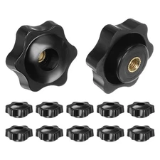 12pcs Star Knobs M6 Thread 38mm Head Through Hole Brass Insert Hand Knob Black