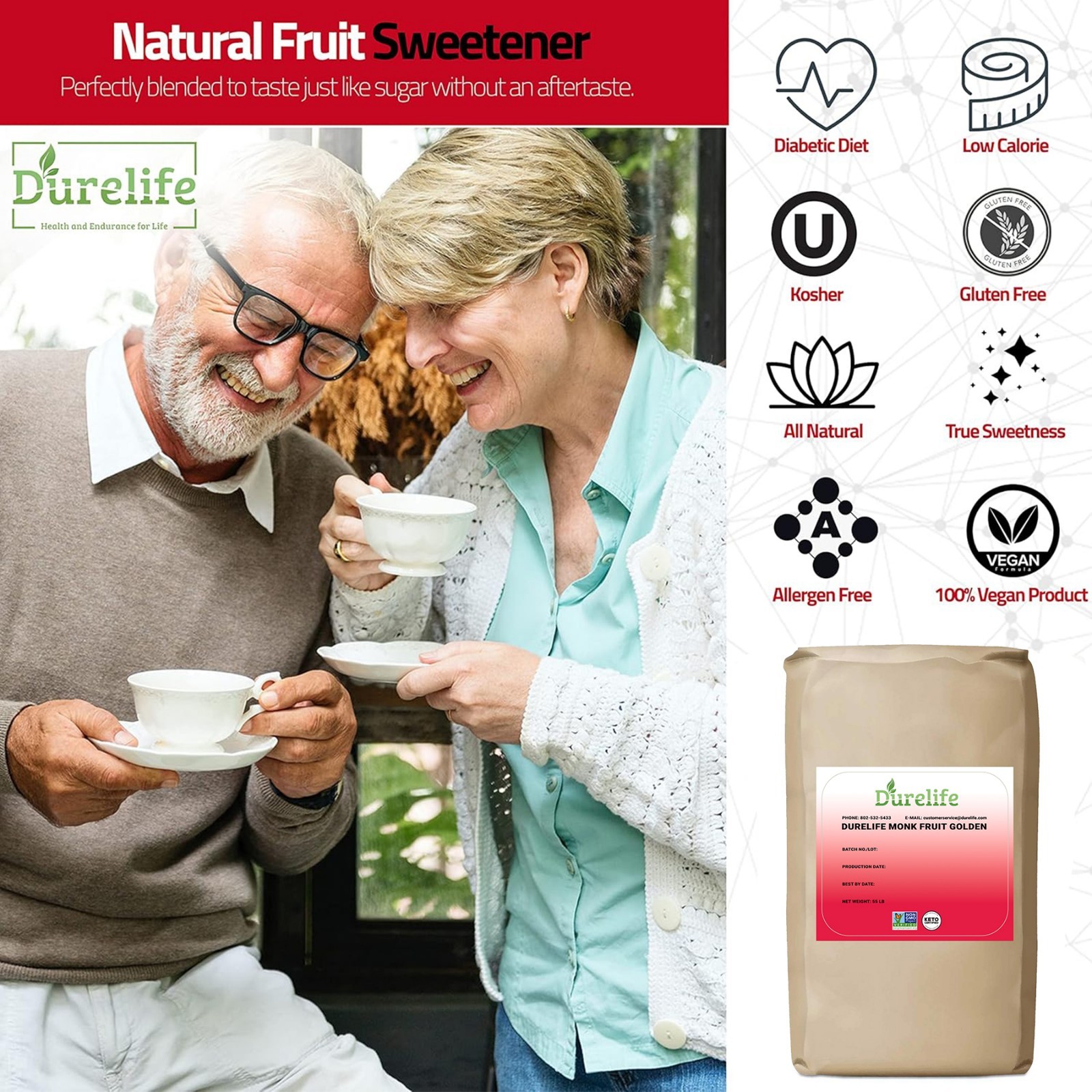 Durelife Golden Monk Fruit Sweetener, Golden - 55 lb