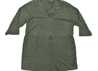 Torrid Womens Size 2 Olive Green Utility Romper Jumpsuit Zip Up Short Sleeve Ray